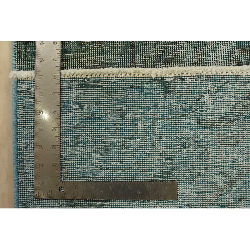 Tapis de couloir bleu surteint 76 x 290 cm, en laine, noué à la main, style vintage.