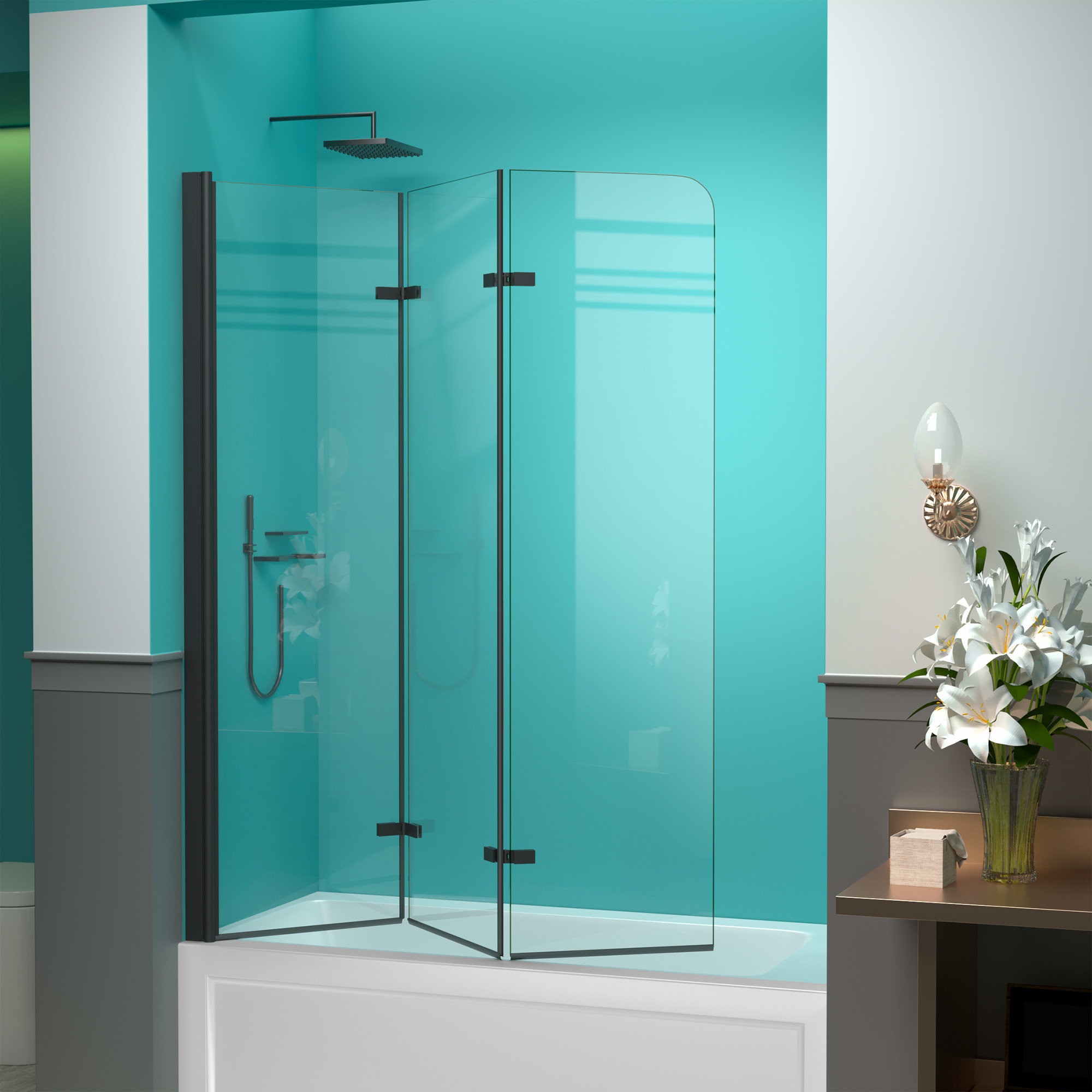 ZEAFIVE 51'' W x 59'' H Bathtub Shower Door SemiFrameless Foldable