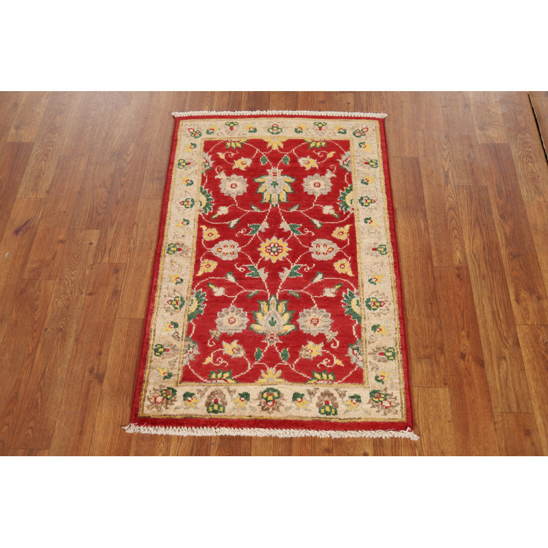 Tapis floral rouge fait à la main Kazak 2x3