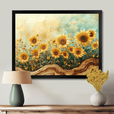 Donnia Sunflowers Field Landscape On A Top Of Wooden River II - Sunflowers Large Wall Art
