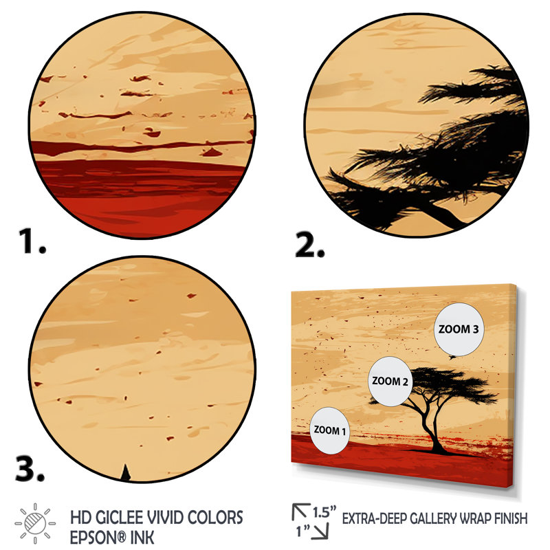 Arbre africain harmonieux 1 - Art mural africain, Cadre doré à coins fermés, H 30 po x l 40 po x P 1,5 po