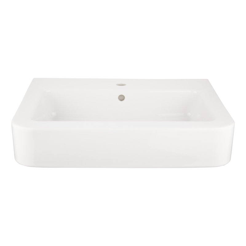 26'' White Ceramic Rectangular Wall-Mount Bathroom Sink with Overflow
