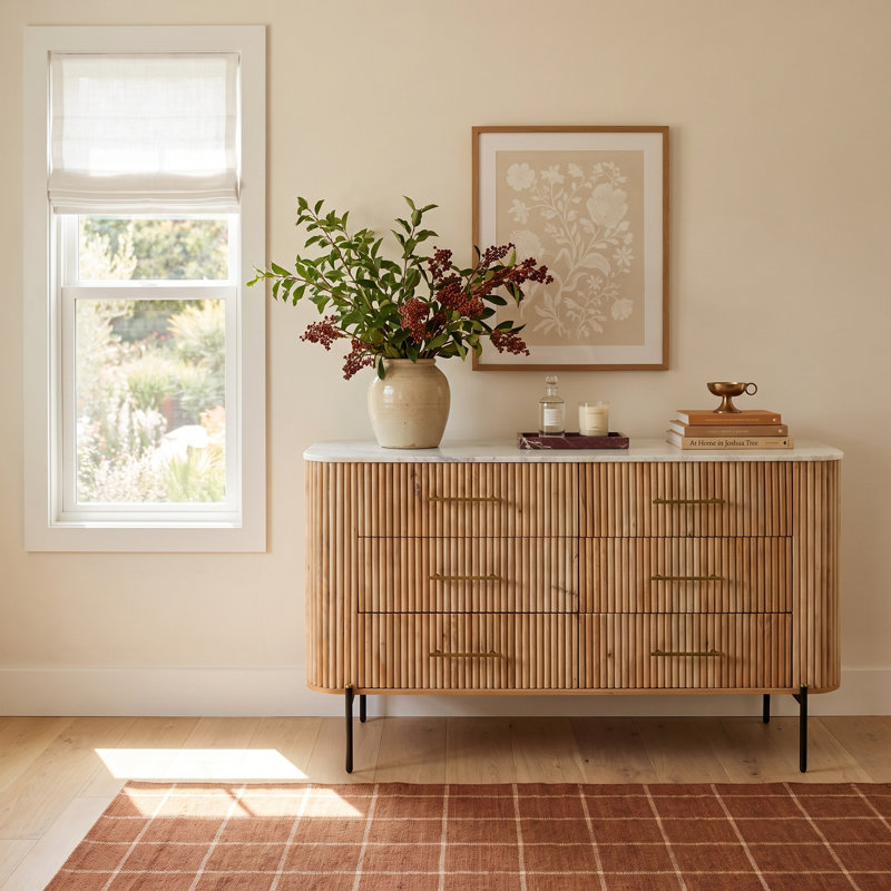 Carmela White Marble & Mango 6-Drawer Dresser