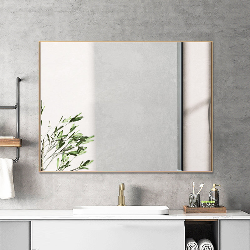 Modern & Contemporary Rectangle Bathroom Vanity Mirror Metal Framed Wall Mirror, Gold, 48" x 36"