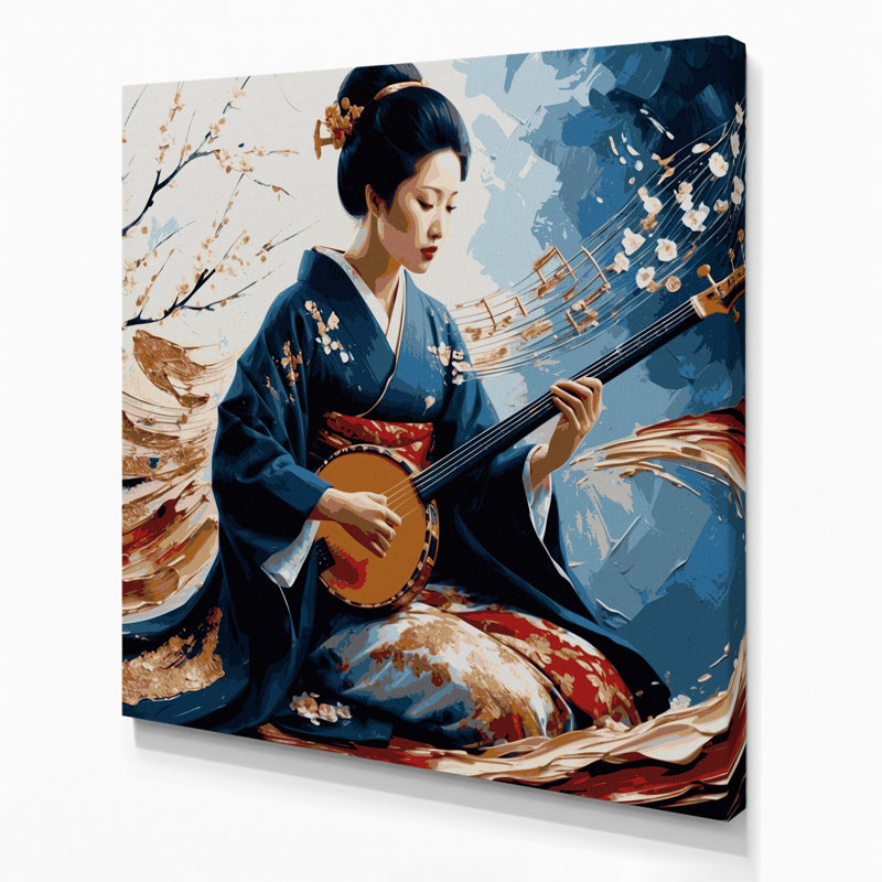 «Music Shamisen», art mural sur toile mauve, H 32 po x l 32 po