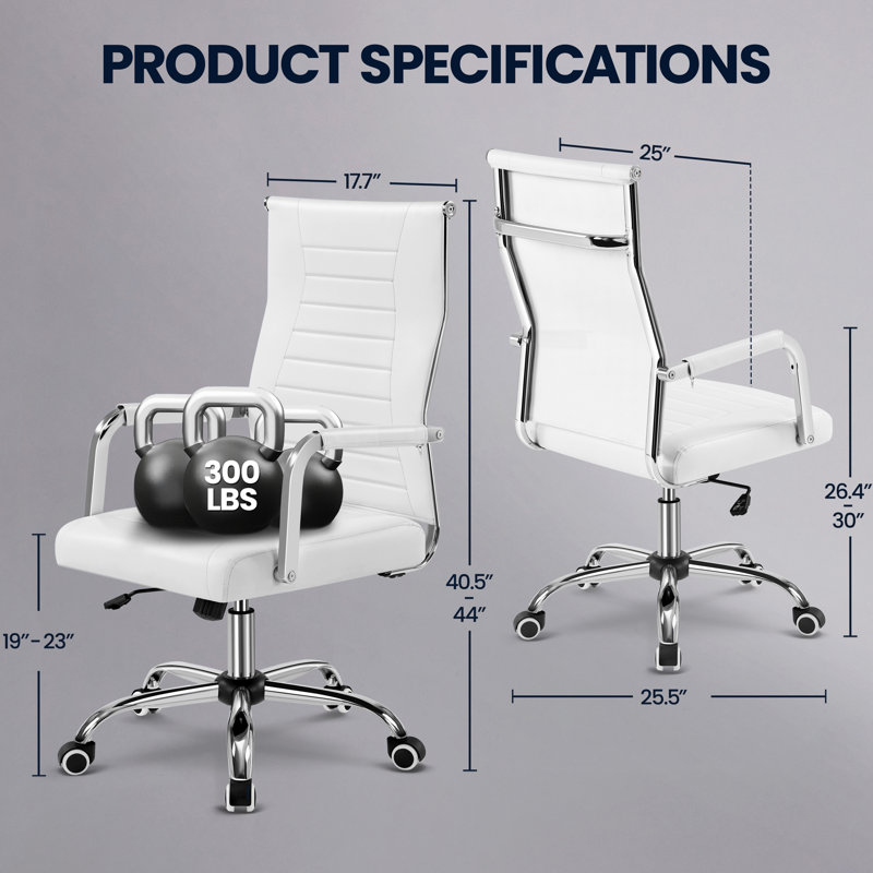 Chaise de travail ergonomique en similicuir Caileb, Blanc