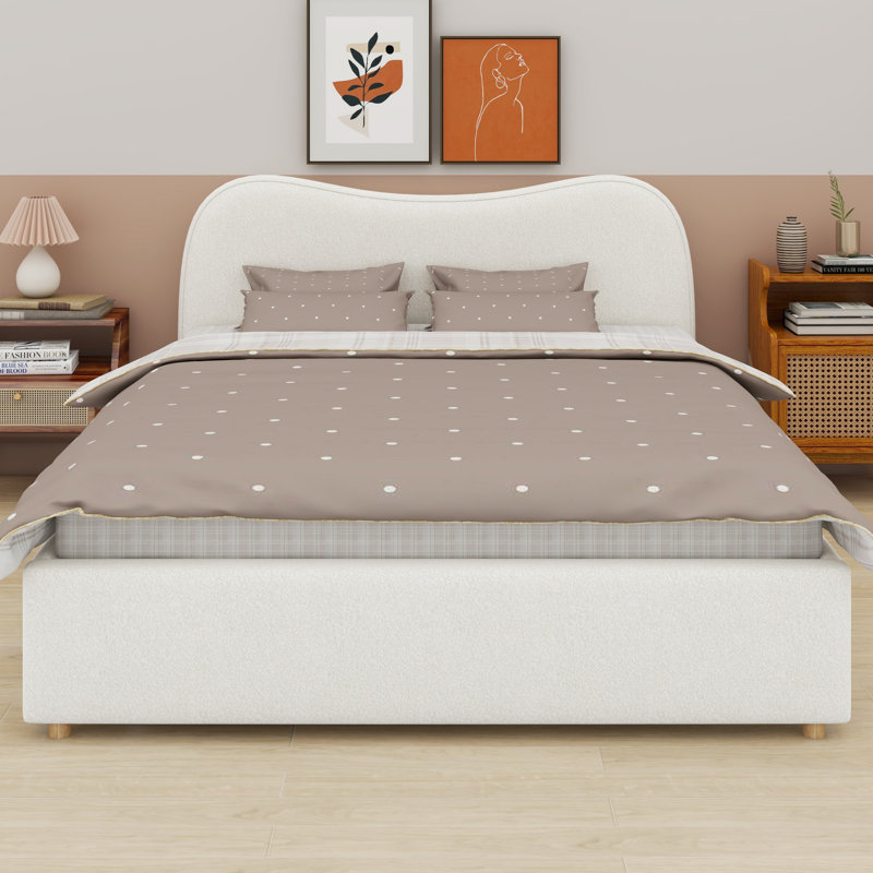 Lit plateforme tapissier Minimalist, White, Grand lit