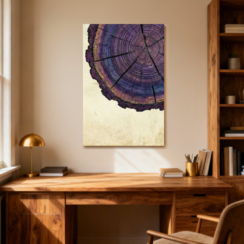 Plantes et fleurs, motif de grain de bois mauve, toile, H 40 po x l 28 po