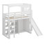 Lit mezzanine simple en bois avec garde-robe, tablettes de rangement, glissoire et lumières DEL