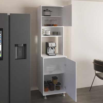 Antares Kitchen Pantry Cabinet With Two Doors, Open Middle Shelf And Upper Storage by Ebern Designs
