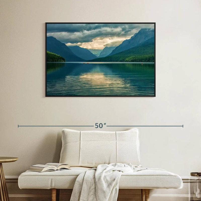 Scène du lac Glacier, Cadre flottant noir, 40 po x 27 po