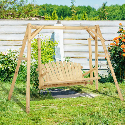 Balancelle en bois à 2 places avec support en A, banc de chaise de patio extérieur avec conception à lattes, banc de balançoire extérieur avec capacité de 550 lb pour le patio de jardin