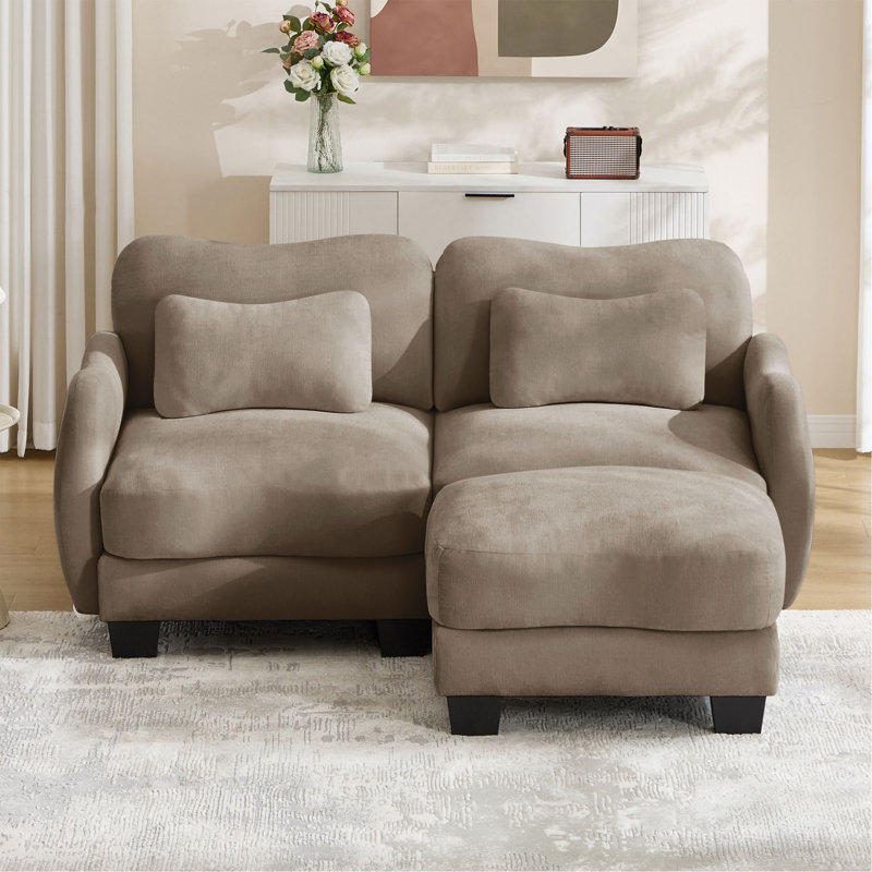 Canapé en L avec support en chenille avec coussin de taille délicate, conception ergonomique en courbe, avec repose-pieds mobile, assemblage facile pour le salon