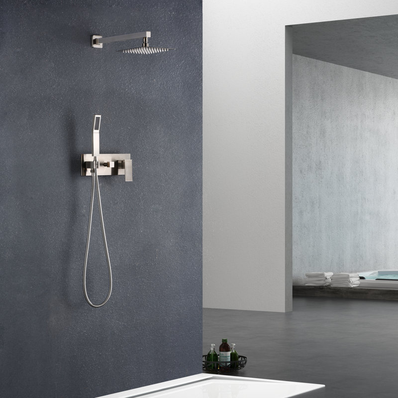 Système de douche à pluie avec soupape brute, Nickel brossé