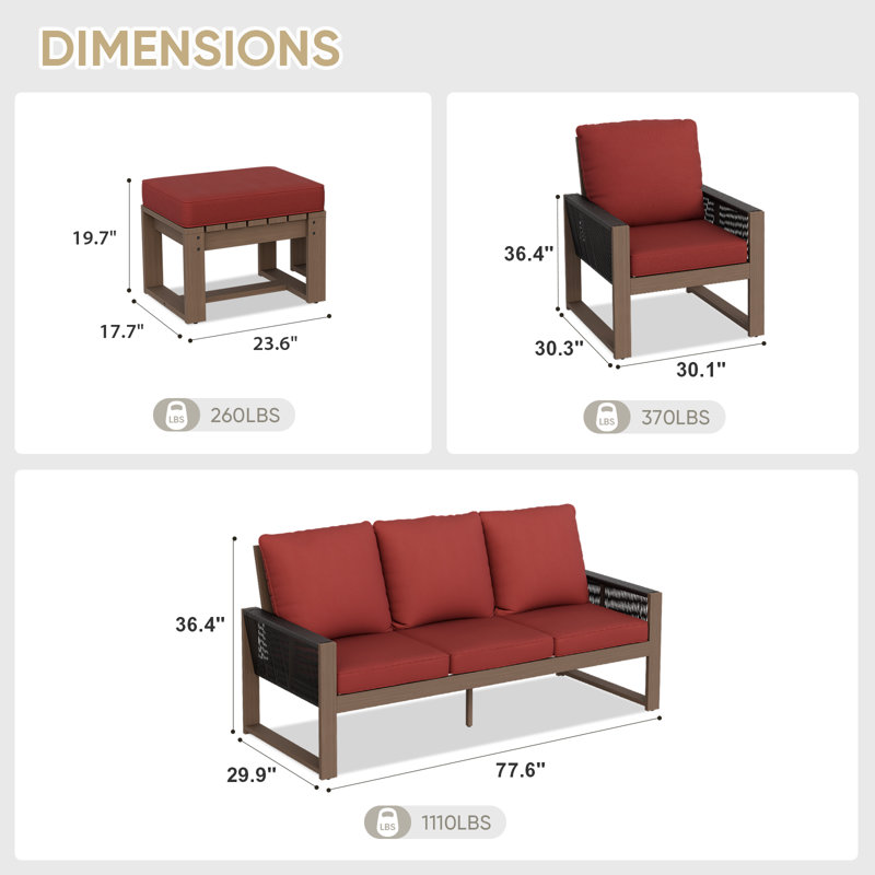 Ensemble de conversation pour 5 personnes, Rouge