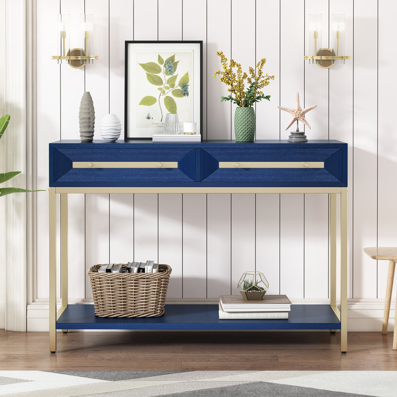 45.52" Console Table, Navy/Gold