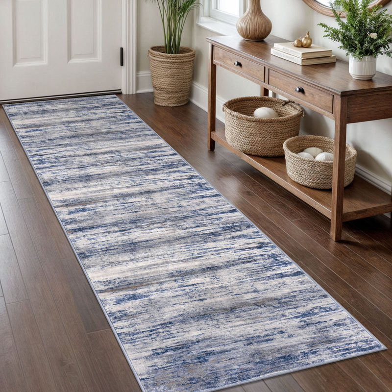 Machine Washable Area Rugs Rubber Backed Rug for Bedroom Living Room, Runner 2' x 8', Blue/Gray