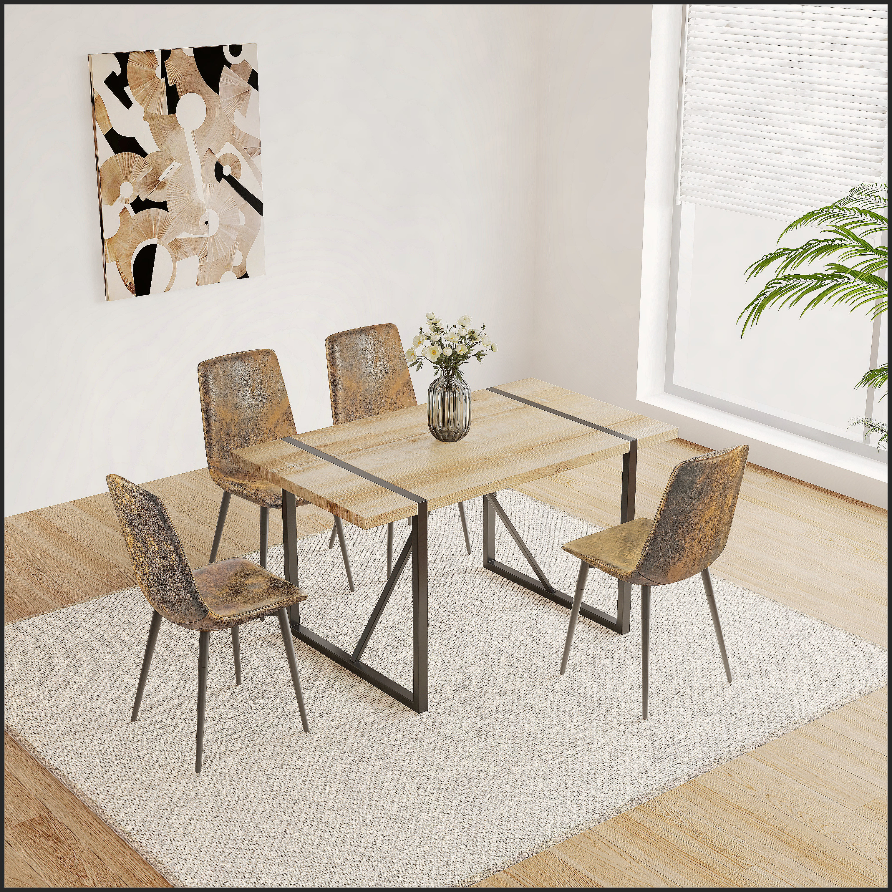Ebern Designs 55" Dining Table modern rustic Industrial Rectangular MDF ...