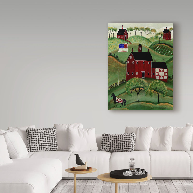 « american red quilt house », reproduction de peinture à l’acrylique sur toile tendue, H 24 po x l 18 po x P 2 po