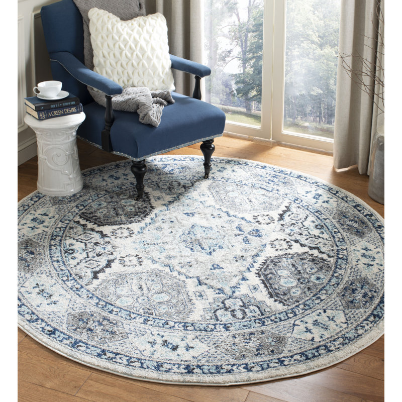Tapis oriental bleu / ivoire Christa, Rond 6 pi 7 po