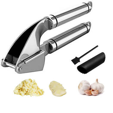 Orblue Garlic Press [Premium], Stainless Steel Mincer, Crusher & Peeler Set