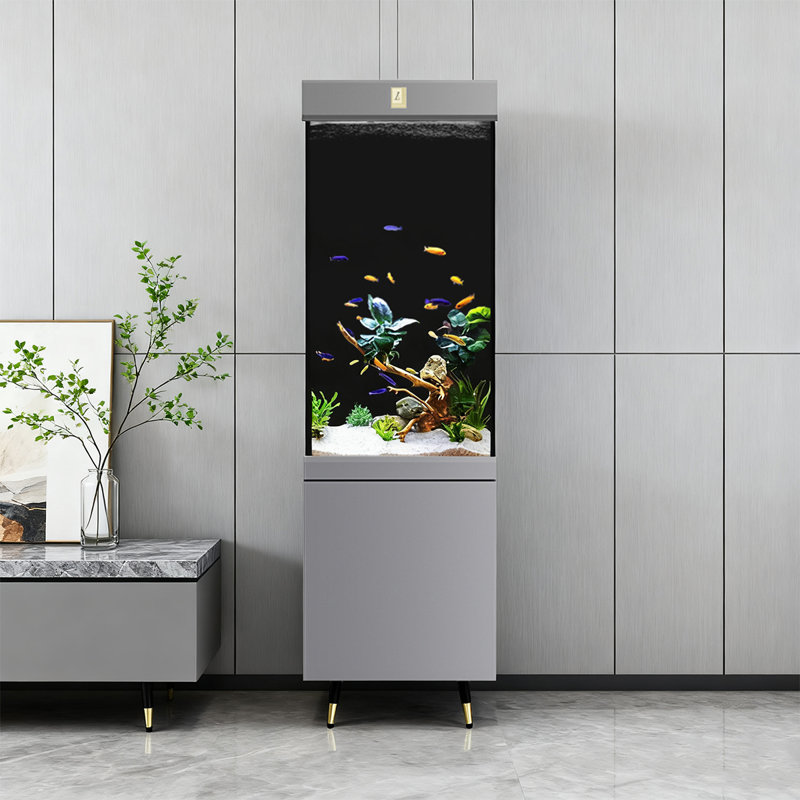 Réservoir d'aquarium vertical avec trop-plein étroit et verre ultra-transparent, Gris