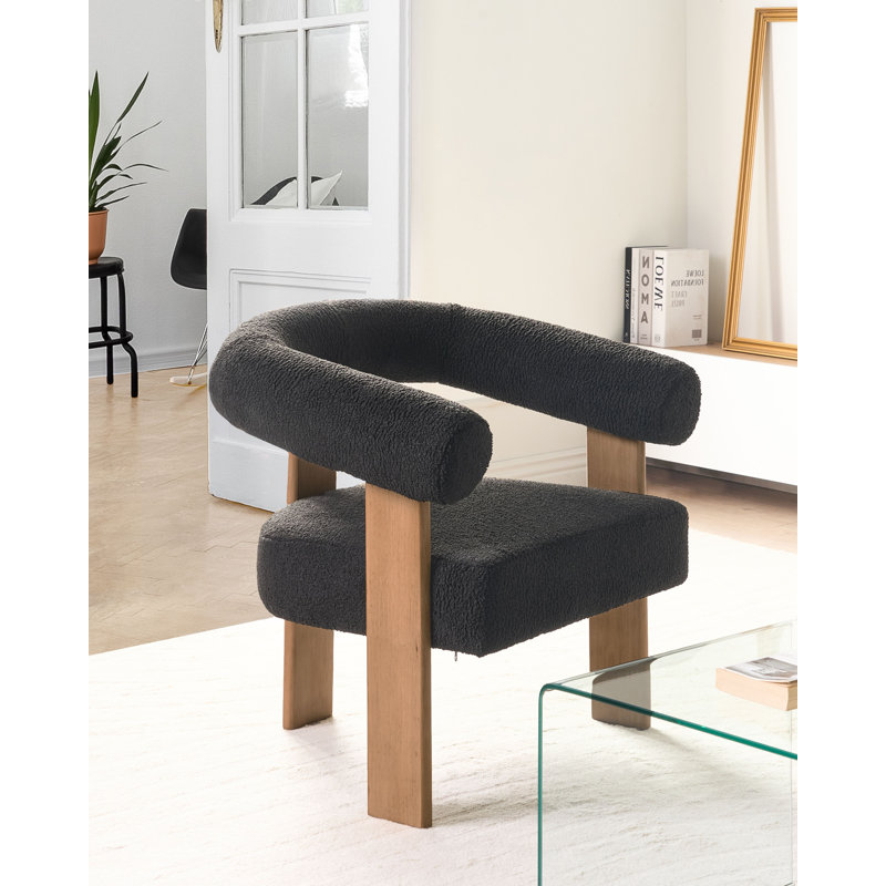 Upholstered Armchair, Dark Brown Wood, Black