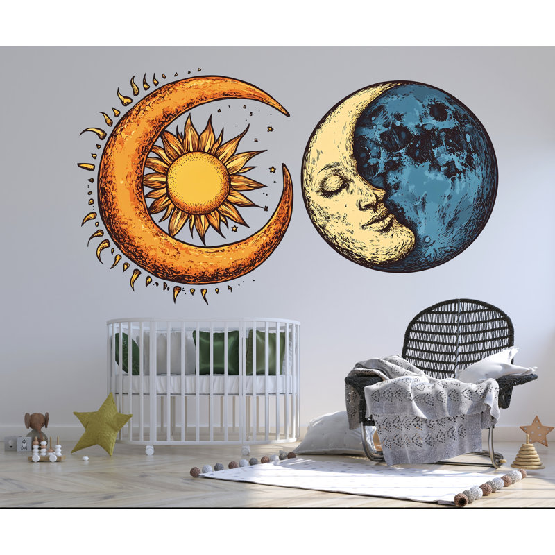 Sun Moon Wall Decal, Celestial Wall Sticker, Boho Bedroom Wall Art, Mystic Sun Moon Decor, Astrology Wall Mural, 179Gm