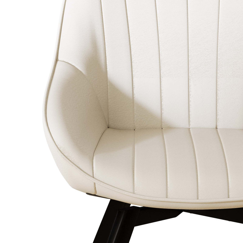 Set Of 2 Modern Faux Leather Swivel Dining Chairs, Upholstered Side Chairs For Kitchen & Living Room, Beige