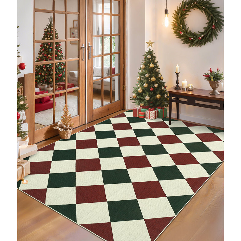 Area Rugs Living Room  Washable Area Rug, Non Slip Area Rug, Vintage Rugs for Living Room, Bedroom, Dining Room, Green/Red