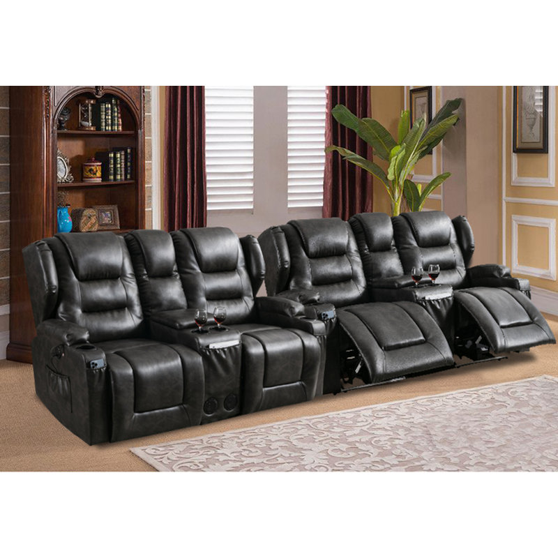 66.9" Wide Power Recliner Loveseat Sofa with Console, Bluetooth Speaker and LED Lights, Black Gray
