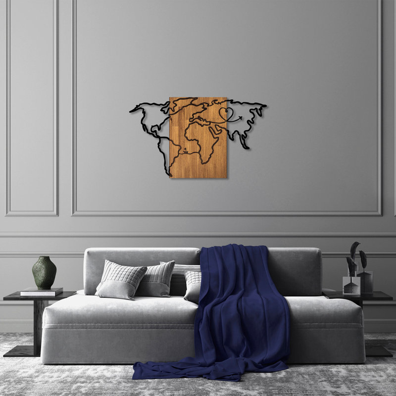 Elegant Decorative Wooden Wall Accessory, Black & Walnut, 46.5 x 1.2 x 27.6 inches | Made of 50% Solid Wood (1.2 in Thickness) & 50% Metal (0.06 in Thickness) | Unique Textures, Perfect for Home Décor & Modern Interiors