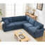 Canapé modulaire en forme de L, convertible 5 places avec revêtement bleu foncé et dossier en mousse réversible-1128695420
