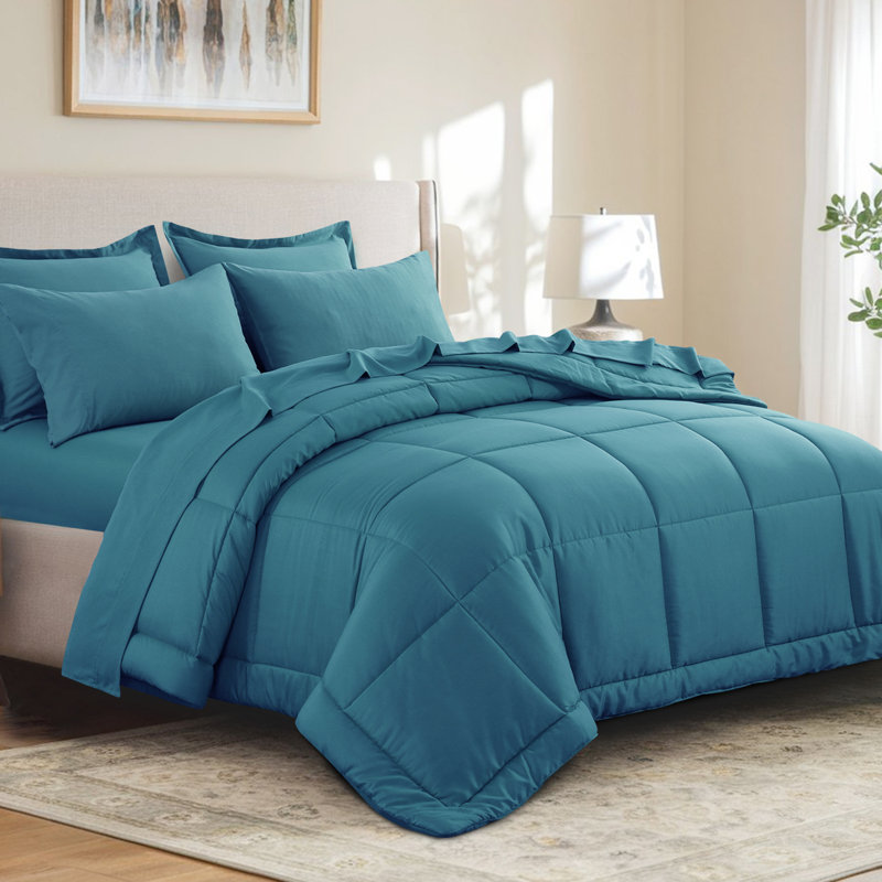 Ensemble d'édredon en microfibre 5/7-pièces , Sarcelle, Édredon de grande taille et 6 pièces supplément