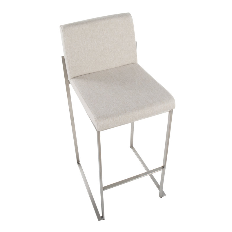 Tabouret de bar et de comptoir à dossier haut Brieon (ensemble de 2), Acier inoxydable, Tissu beige, Tabouret de bar "30"