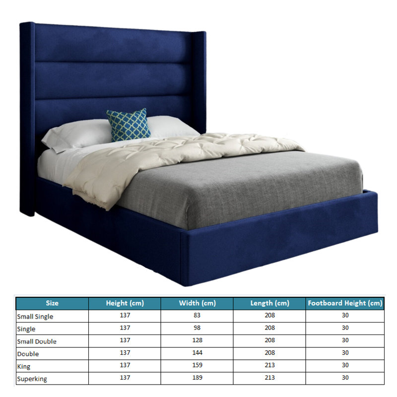 Antoan Upholstered Bed, Single (3'), Blue