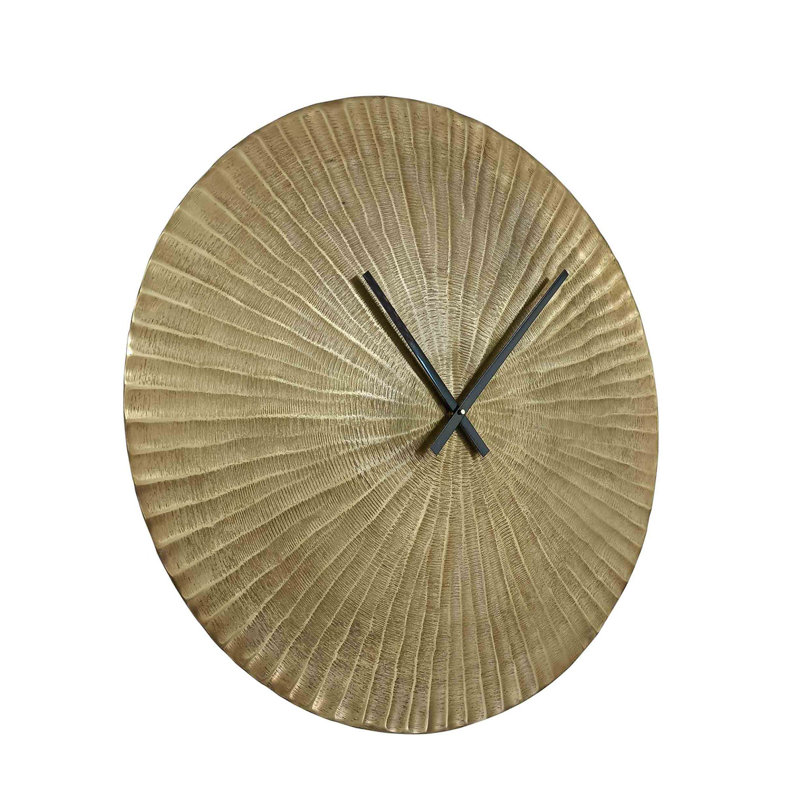 Large Antique Brass Sunburst Textured Metal Wall Clock