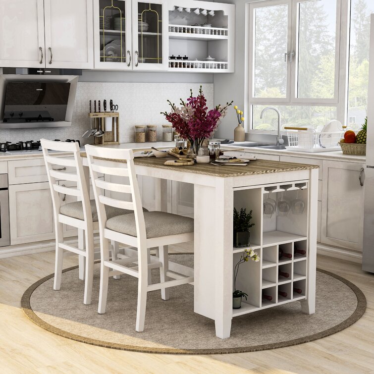  Kitchen Island with Seating for 2, 3 Piece Counter