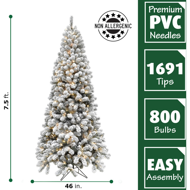7.5-Ft White Flocked Alaskan Pine Christmas Tree with LED Lights