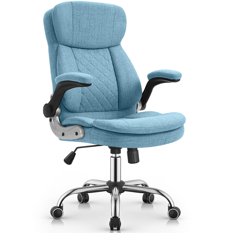 Home Office Linen Velvet Fabric Executive Chair, Linen, Light Blue