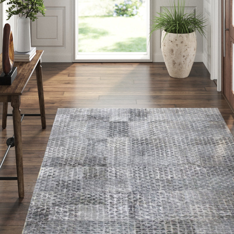 Sheepskin Geometric Area Rug in Gray