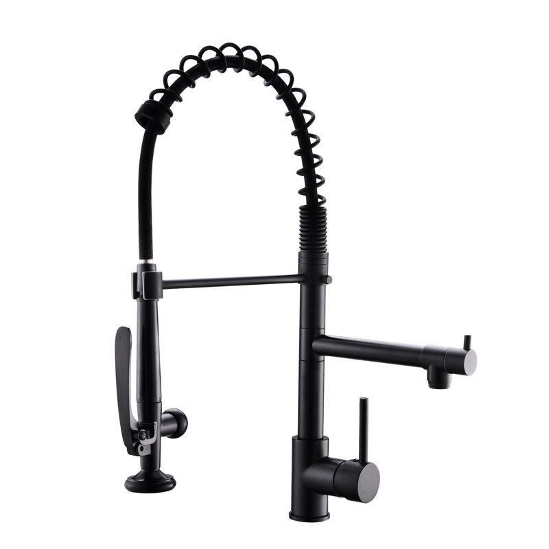 Black And Nickel Kitchen Faucet With Pull Down - Single Handle, Hot Cold Flow, Corrosion , Modern Sink Supply, Stain Tap