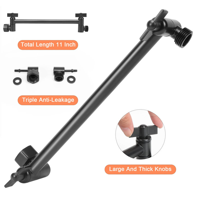 High-Pressure Rainfall Shower Head With 11-Inch Adjustable Arm - Vertical Flow Design For Spa-Like Bathing, Matte Black