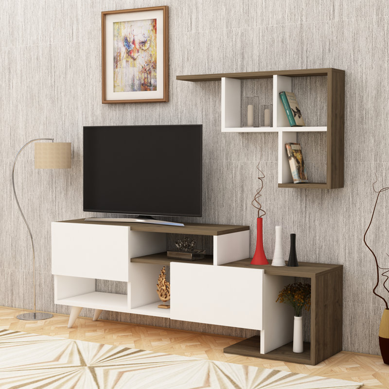 TV Stand And Entertainment Center Pilmin, White/Walnut