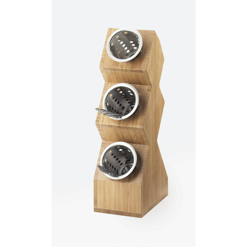 Bamboo 3-Cylinder Vertical Flatware / Condiment Display