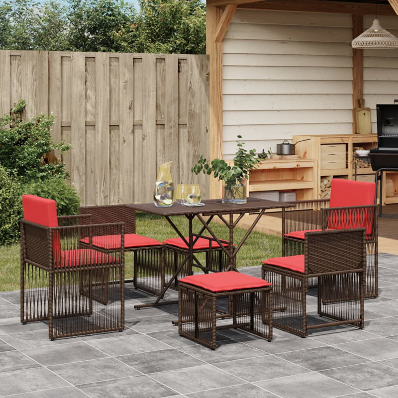  Patio Dining Set Brown PE Rattan Stackable Garden Dining Set