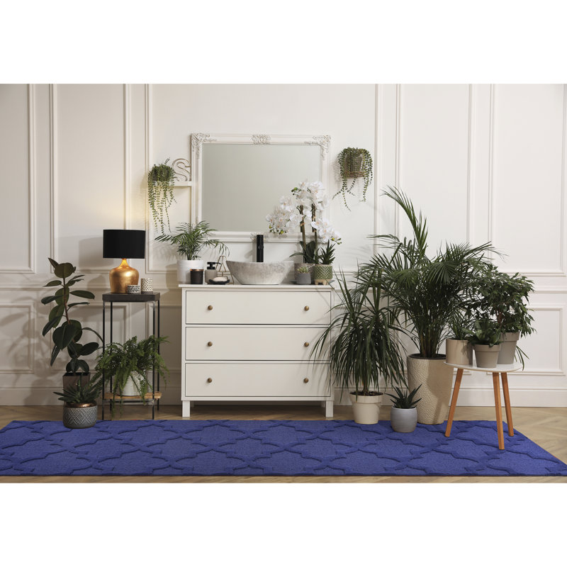 Navy Nasturtium Cut-loop Trellis Area Rug by, Rectangle 3' x 12'