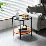 Datus Two-Tier Round End Table Metal Frame for Living Room, Bedroom, Bedside