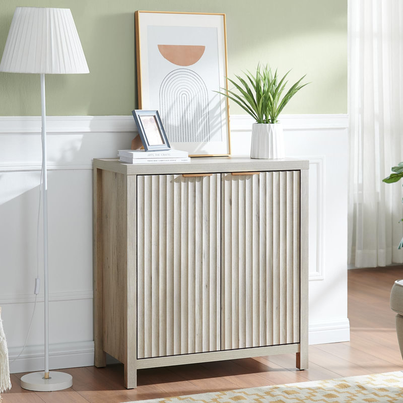 Armoire de rangement Buffet Buffet cannelé avec tablettes réglables, console d'appoint moderne et multifonctionnelle pour le salon, la cuisine (chêne gris)