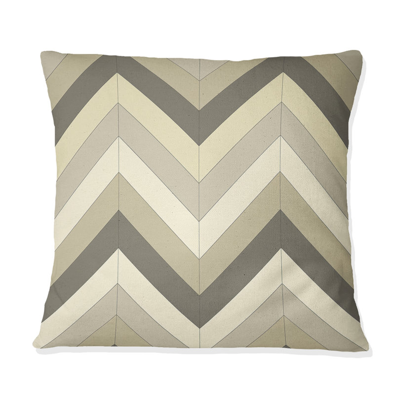 Imprimé à chevrons beige et gris - Coussin décoratif traditionnel, H 16 po x l 16 po